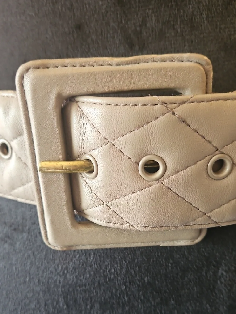 Talbots Quilted Taupe Wide Belt with Square Buckle